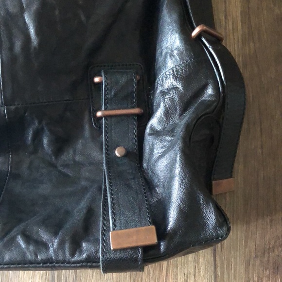 BCBG Maxazria Black Leather Crinkle Utility Bag - Picture 2 of 7